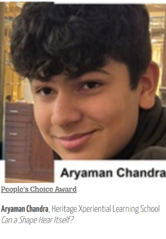 People’s Choice Award announcement showing Aryaman Chandra and Can a Shape Hear Itself?