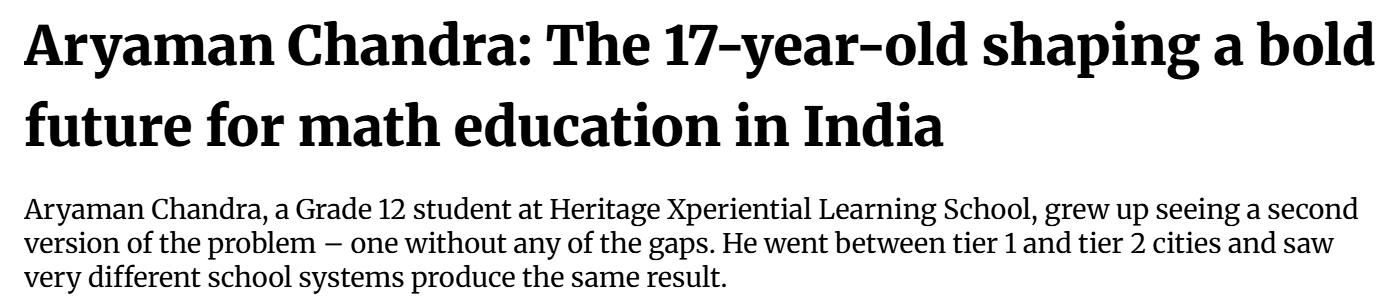 Zee News headline: Aryaman Chandra, the 17-year-old shaping a bold future for math education in India