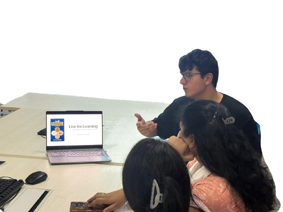 Presenting Live the Learning on a laptop — the guide cover on screen