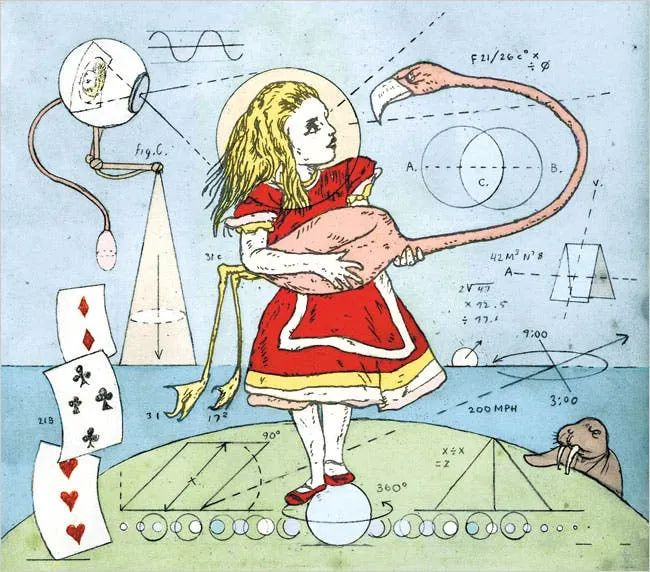 Alice in wonderland with mathematical annotations