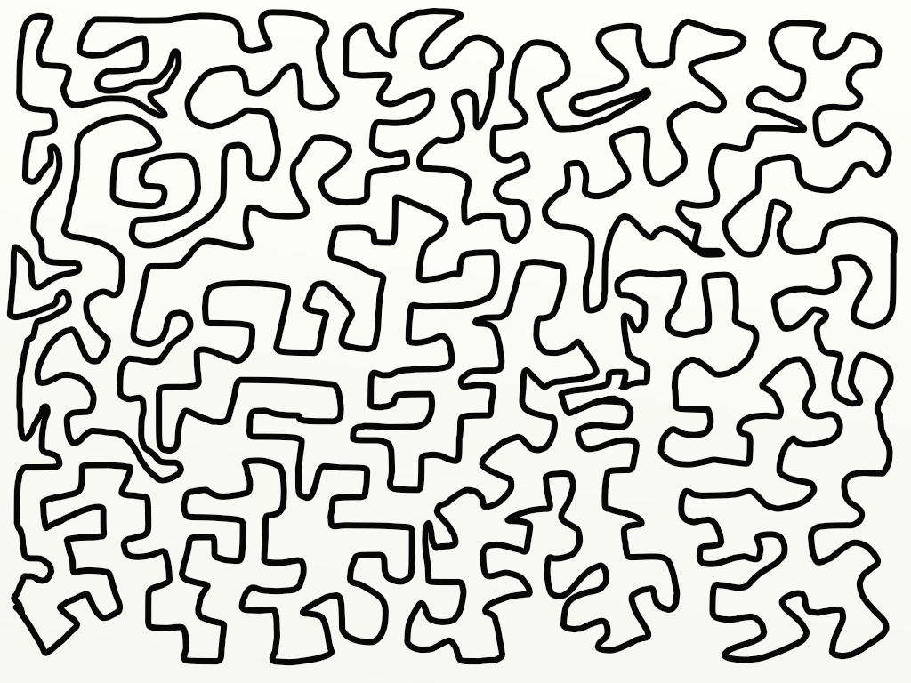 A convoluted simple closed curve winding across the plane